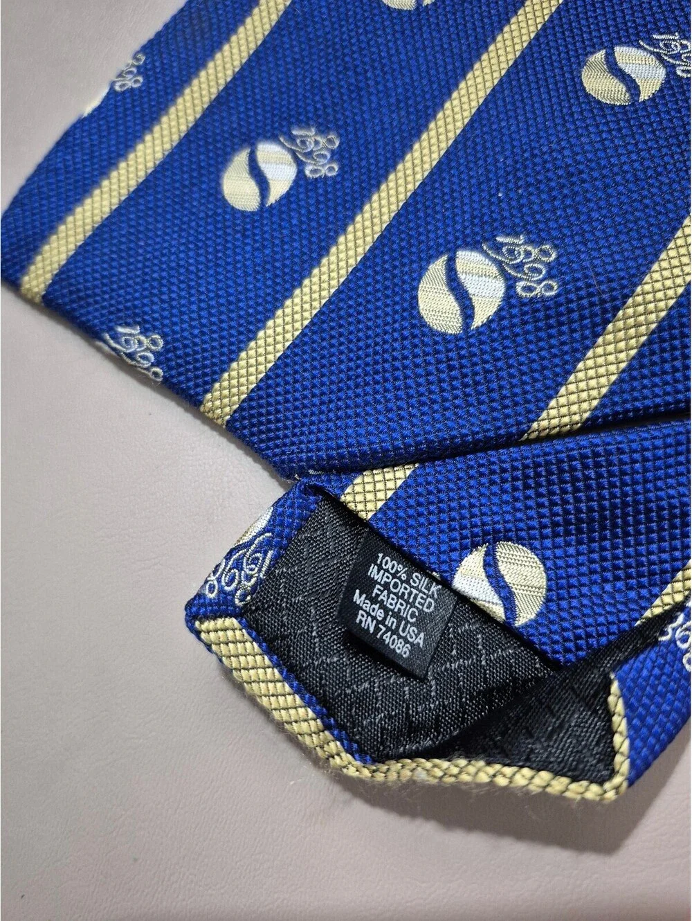 Vintage 1998 Pepsi Centennial Men’s Silk Tie 1898–1998 Blue Gold Logo